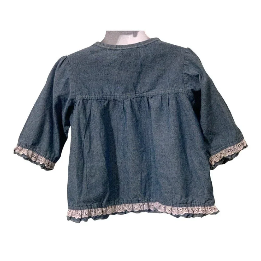 Duck Duck Goose Girls Denim Lace Floral Top Size 4T Long Sleeve